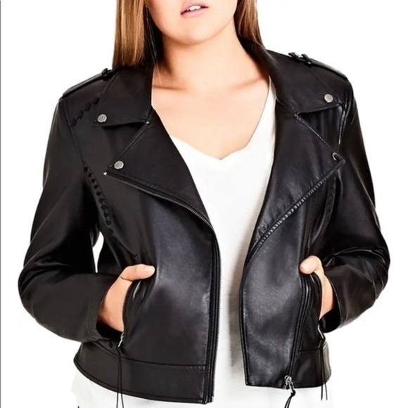 City Chic Jackets & Blazers - City Chic Whipstitched Biker Jacket